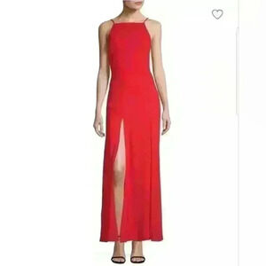 NEW NWT Fame And Partners Cherry Red Leo Halter Open Back Maxi Dress Size 4 US